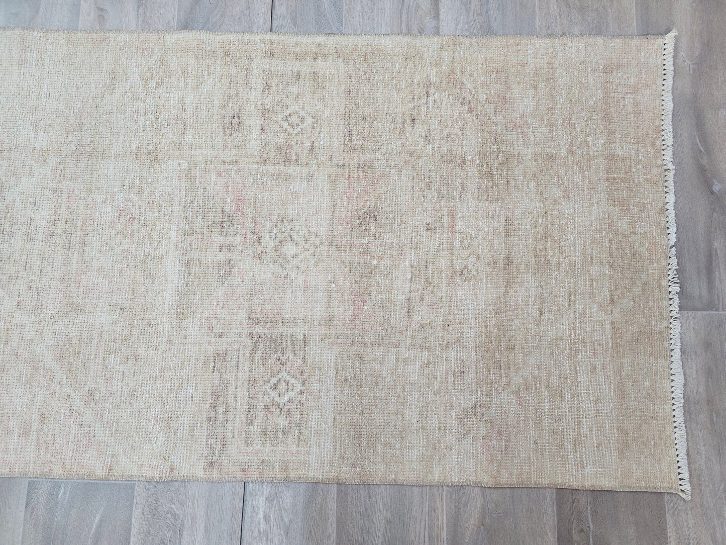 Turkish Runner Rug 3x13 - Neutral Vintage Runner - Hallway Runner Rug Non Slip - Distressed Wool Runner - Oushak Runner for Kitchen