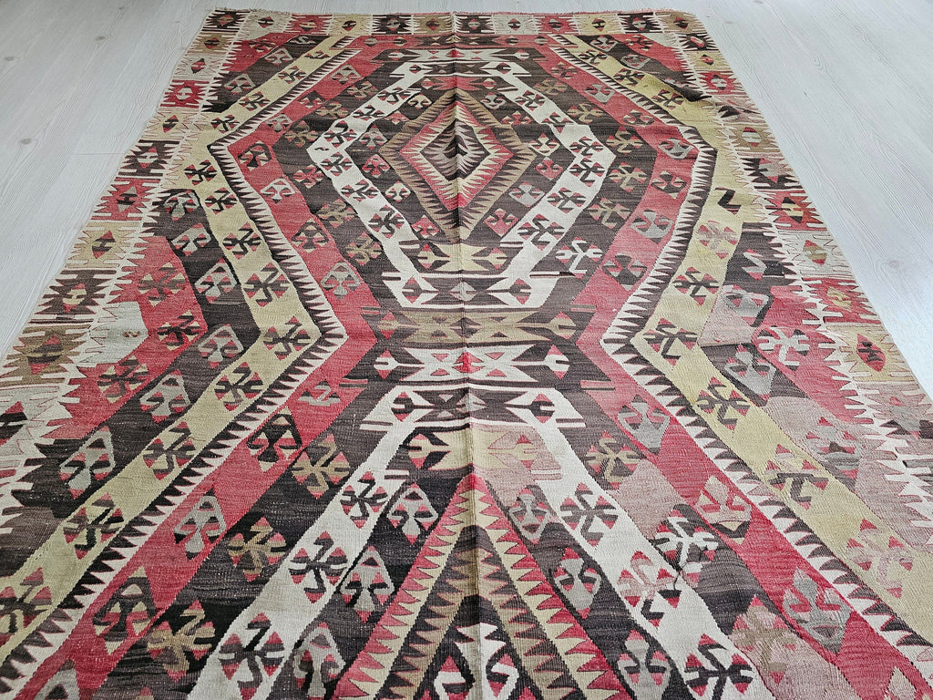 Vintage Oushak Kilim Rug: Large Turkish Bohemian Area Rug (4.9 x 12.25 ft)