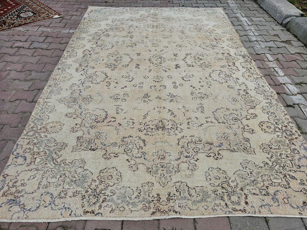 Vintage Oushak Rug 7x10: Handmade Turkish Wool Area Rug