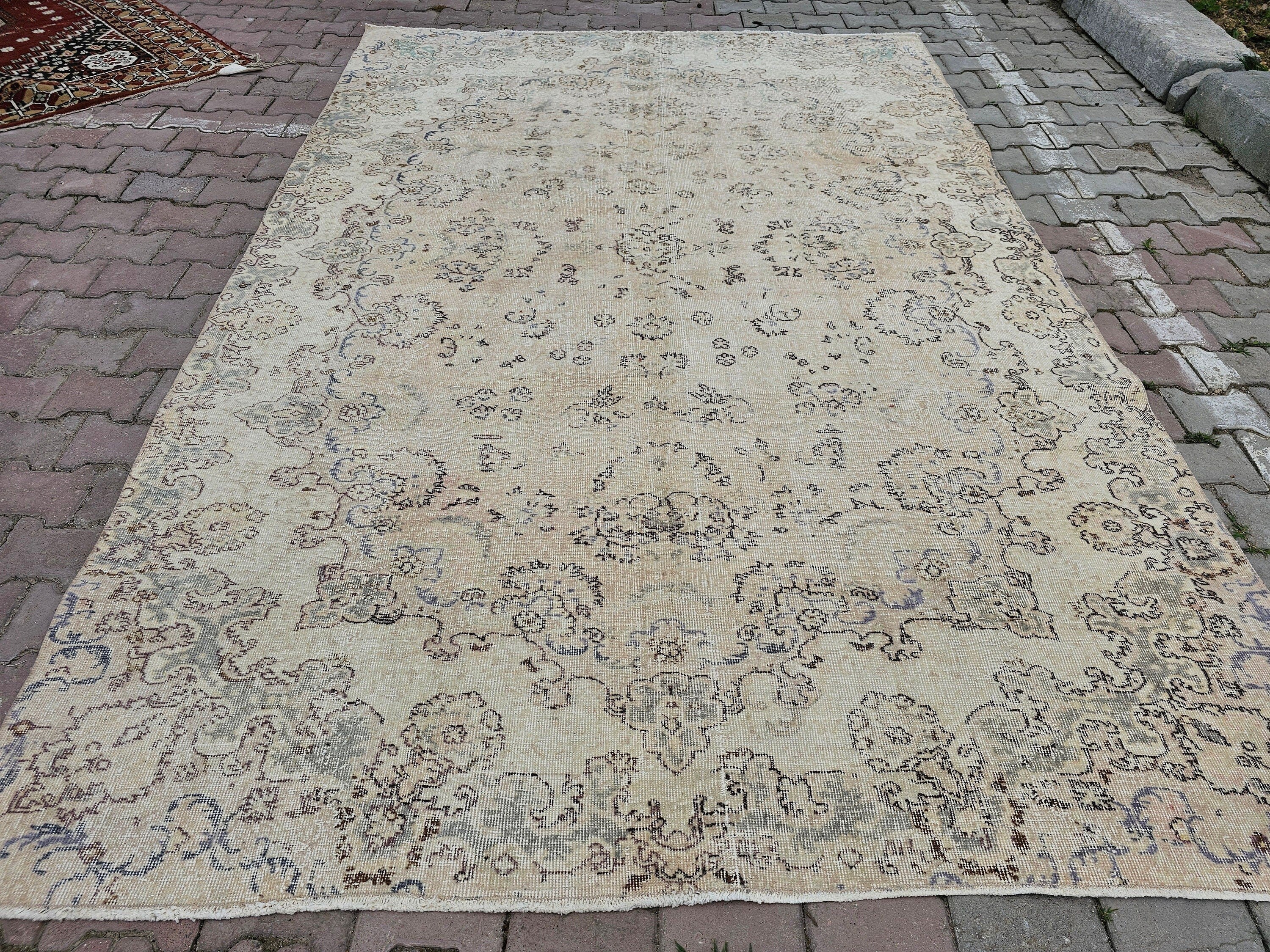 Vintage Oushak Rug 7x10: Handmade Turkish Wool Area Rug