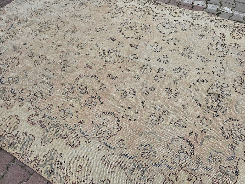 Vintage Oushak Rug 7x10: Handmade Turkish Wool Area Rug