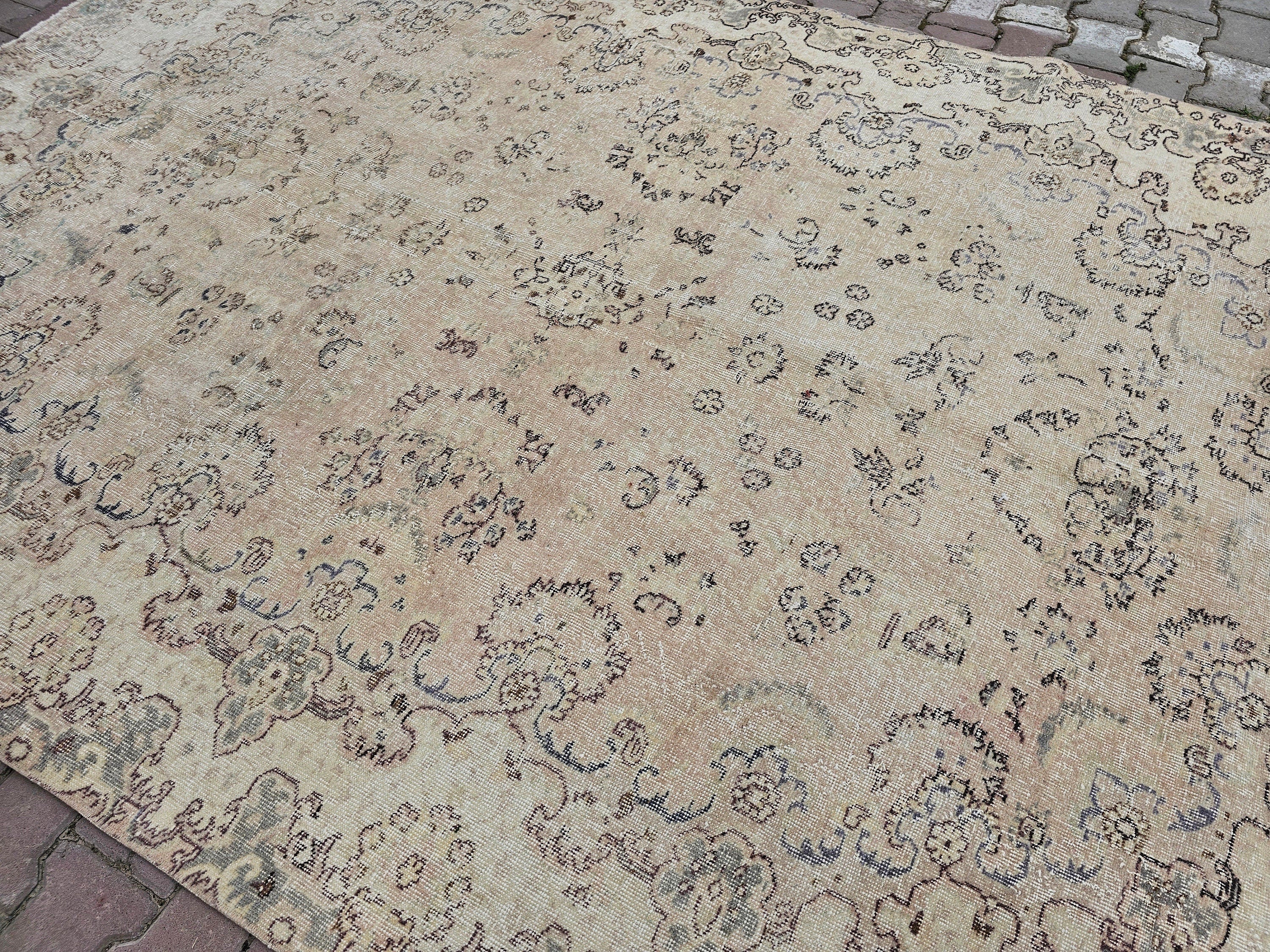 Vintage Oushak Rug 7x10: Handmade Turkish Wool Area Rug
