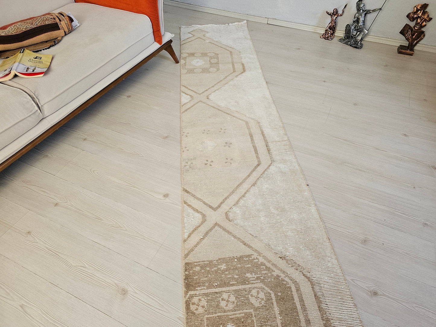 2x12 Neutral Vintage Turkish Runner for Hallway and Kitchen