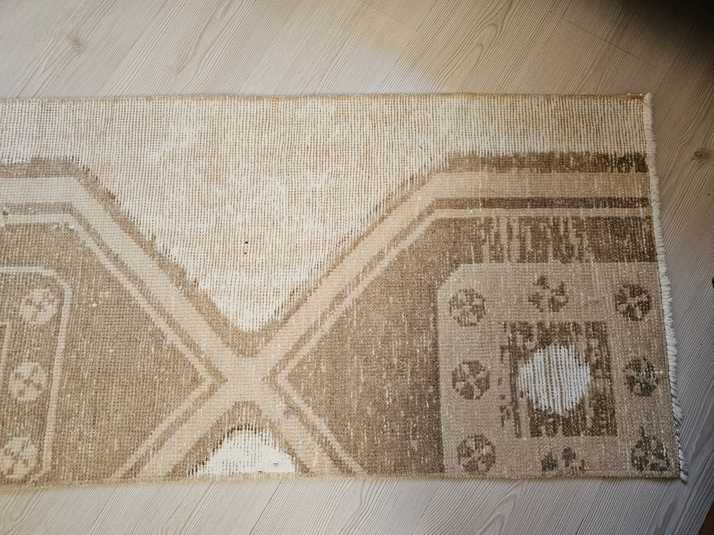 2x12 Neutral Vintage Turkish Runner for Hallway and Kitchen