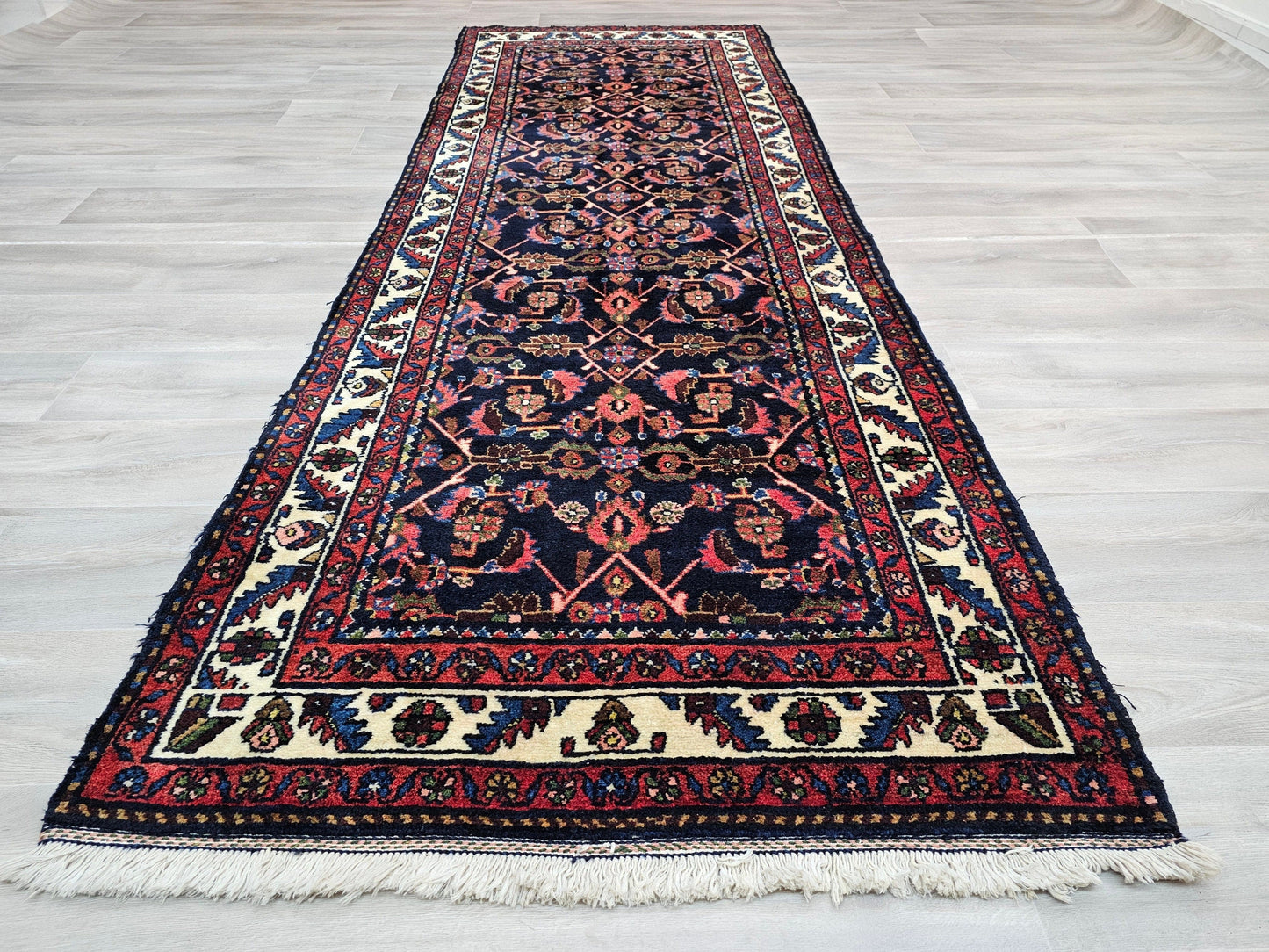 3.60x10.20 feet Vintage Traditional Persian Design Wool Runner Rug - Wide Anatolian Runner - Hand Knotted Runner for hallway and Kitchen