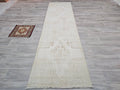 Neutral Beige Vintage Handwoven Wool Runner Rug - 3x11 feet | Timeless Hallway Carpet