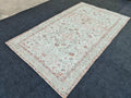 5x9 Vintage Hand-Knotted Oushak Rug: Cream Turkish Wool Area Rug