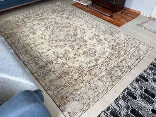 6x10 Oushak Rug - Hand Knotted Turkish Rug - Room Size Vintage Rug - Farmhouse Decor Rug for Under Bed and Under Dining Table/6.50x9.90 feet