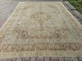 9x12 Vintage Turkish Rug: Neutral Faded Distressed Area Carpet