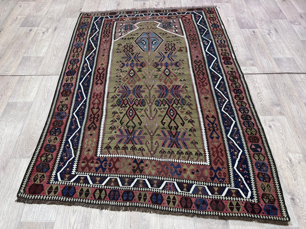 Handmade Erzurum Kilim Rug: Vintage Turkish Wool Carpet