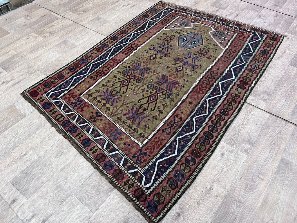 Handmade Erzurum Kilim Rug: Vintage Turkish Wool Carpet