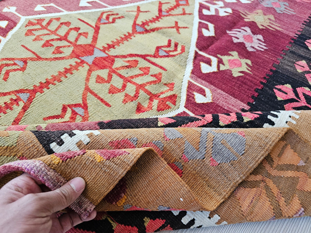 Large Vintage Kilim Rug: Hand-Knotted Wool, 8.25x11.65 ft