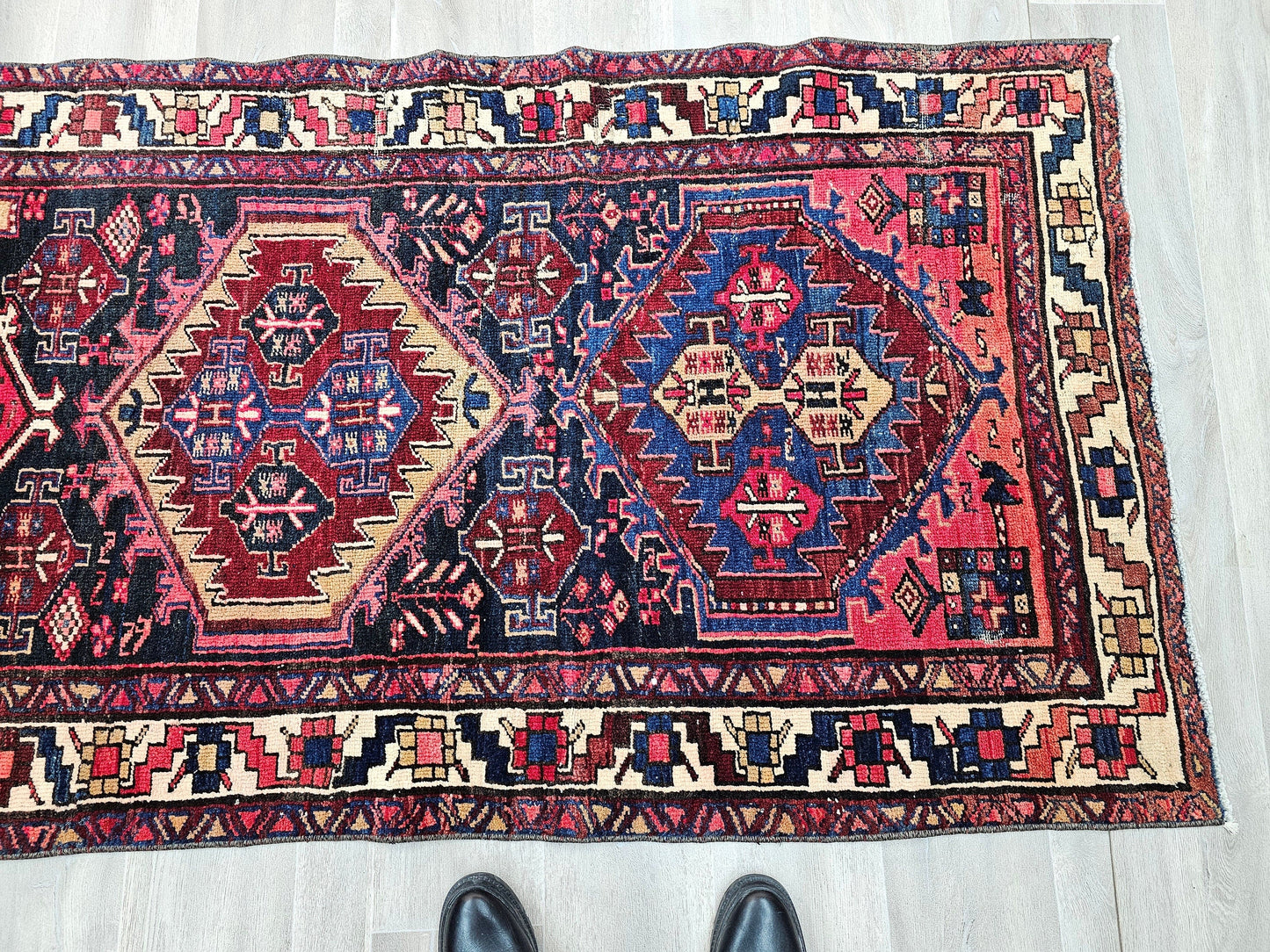 Vintage Hallway Runner Rug non Slip, Handmade Heriz Runner /3.40x10 feet