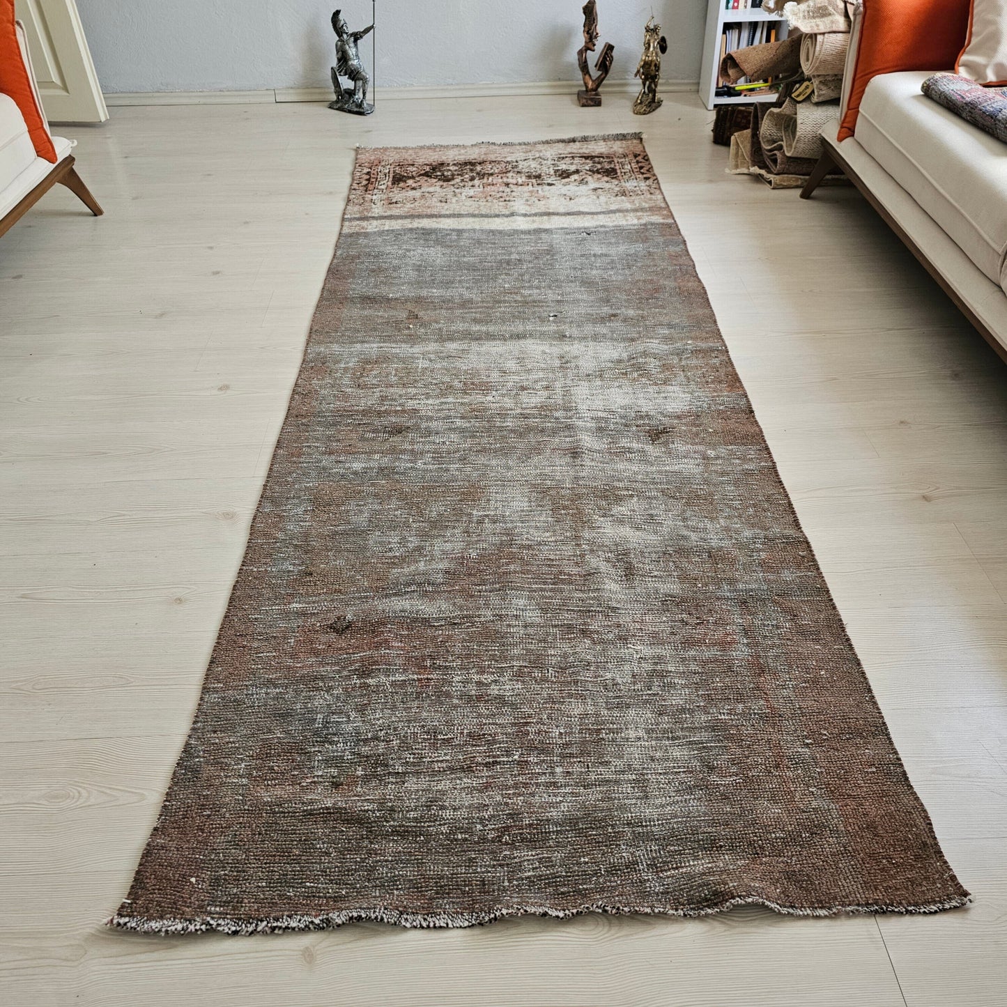 3x9 Gray Vintage Wool Runner - Hand Knotted Runner Rug //3.2x9 feet