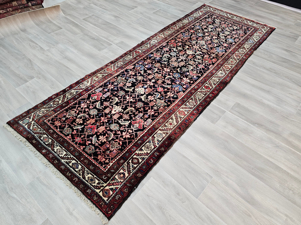 Hand Knotted Wool Runner Rug: Vintage Turkish Hallway Rug (3.70x10 feet)