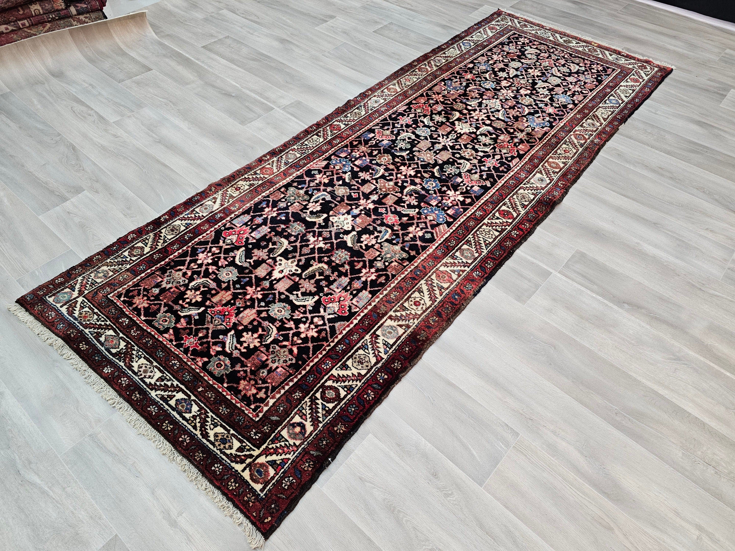 Hand Knotted Wool Runner Rug: Vintage Turkish Hallway Rug (3.70x10 feet)