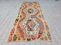 Vintage Turkish Kilim Runner Rug: 4.40x11.15 ft, Wool Kelim Teppich