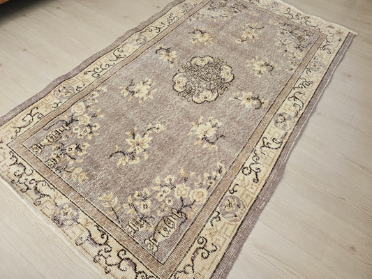 4x6 Vintage Turkish Oushak Rug: Hand-Knotted Organic Wool Small Rug