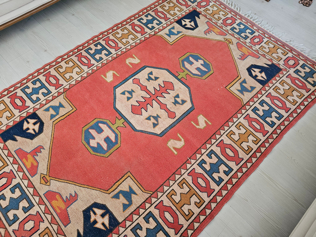 Handmade Wool Oushak Rug: 5x7.5 ft. Antique Turkish Area Rug
