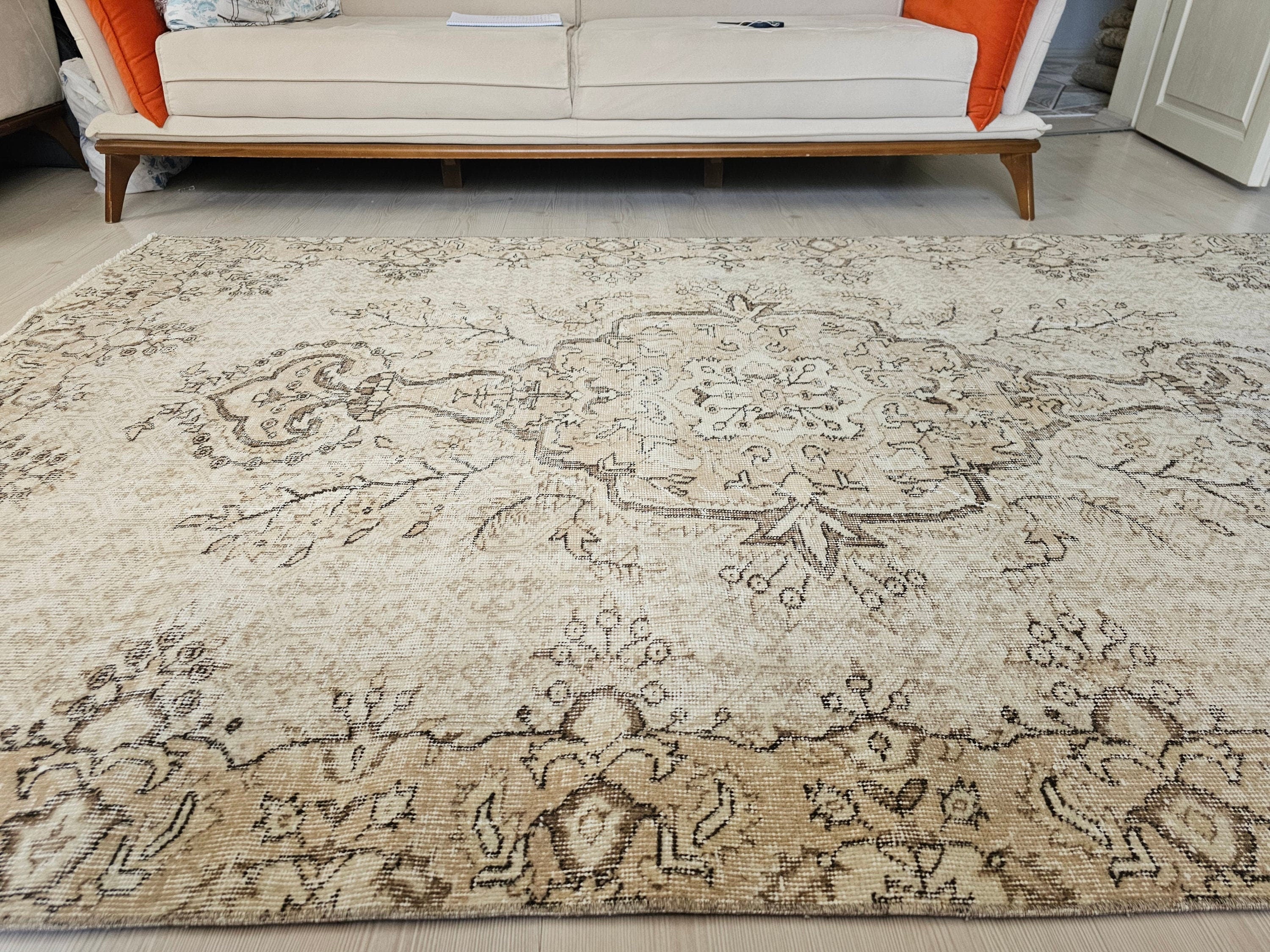 Muted Oushak Rug: 5.3x8.6 ft. Vintage Turkish Wool Area Rug