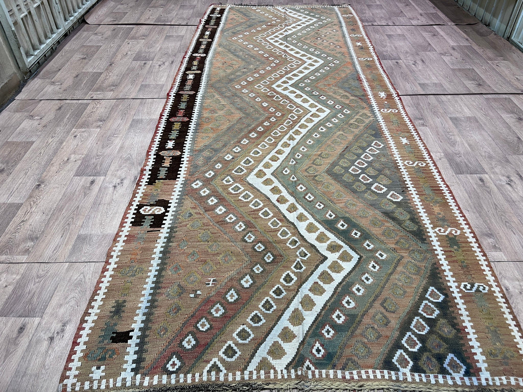 Handmade Vintage Turkish Kilim Runner: 5x13 Wool Rug