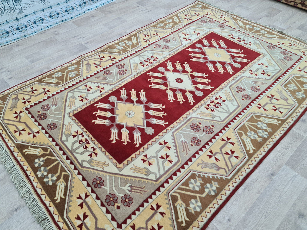 Hand Knotted Wool Oushak Rug: 6x9 Vintage Turkish Carpet