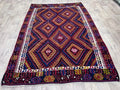 Vintage Turkish Kilim Rug: 6x9 Blue Geometric Wool Rug