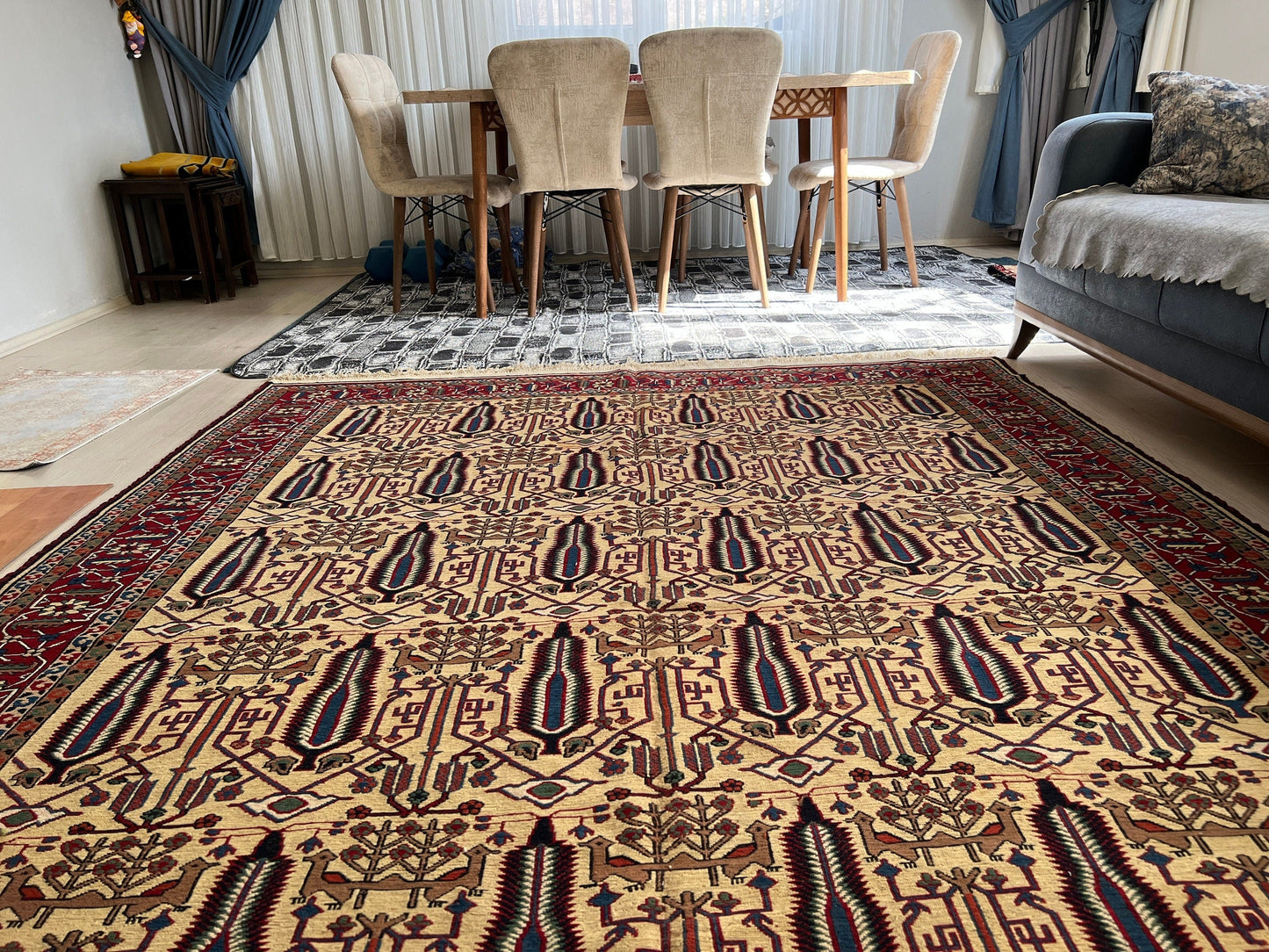 Vintage Cecim Soumak Rug: 7x9 Hand-Knotted Wool Tribal Rug