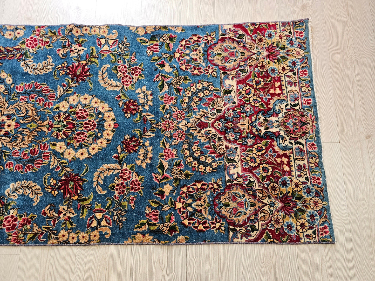 Blue Vintage Runner Rug/2.95x9.50 feet/ Hand Knotted Wool Floral Design Oushak Runner