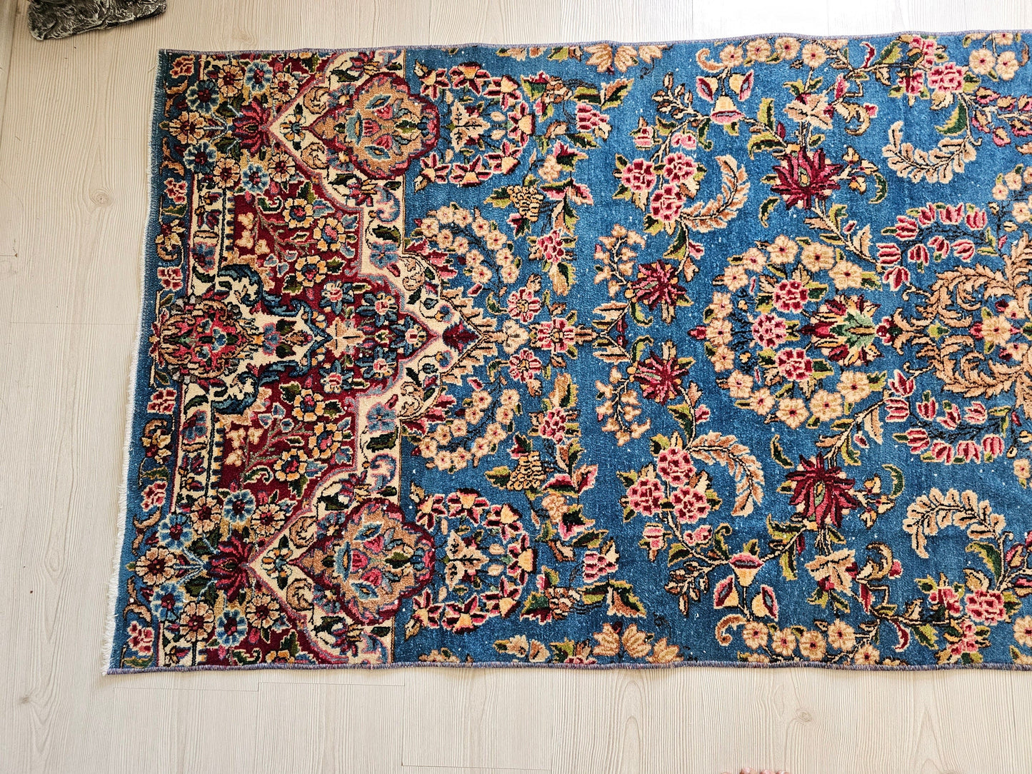 Blue Vintage Runner Rug/2.95x9.50 feet/ Hand Knotted Wool Floral Design Oushak Runner