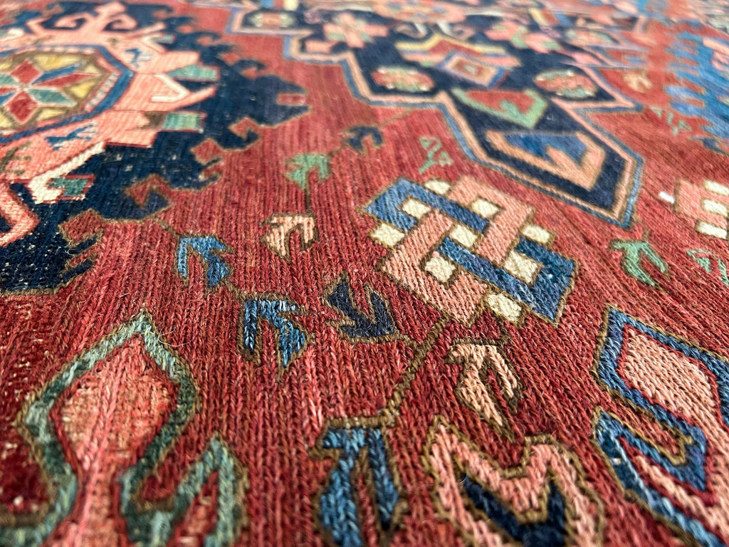 Antique Caucasian Soumak Rug: Hand-Knotted Wool, Tribal Design (5x6.35 ft)