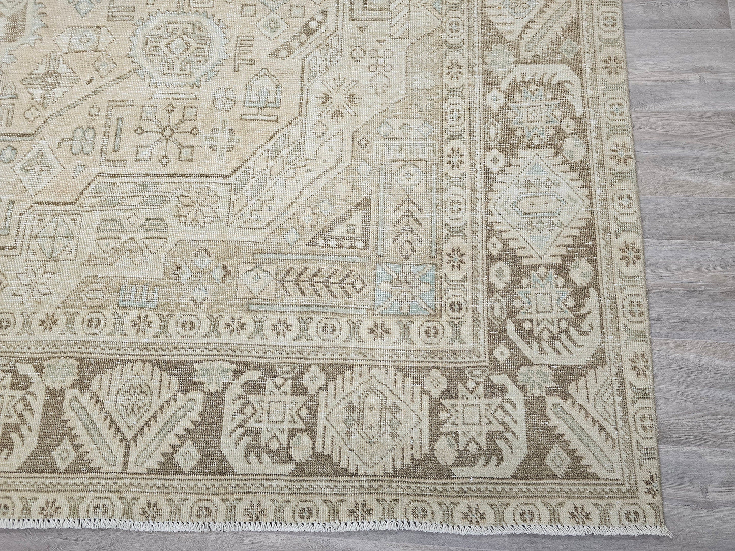 Oversize Neutral Vintage Turkish Oushak Rug Muted Tan Beige Brown  //9.55x12.30 feet