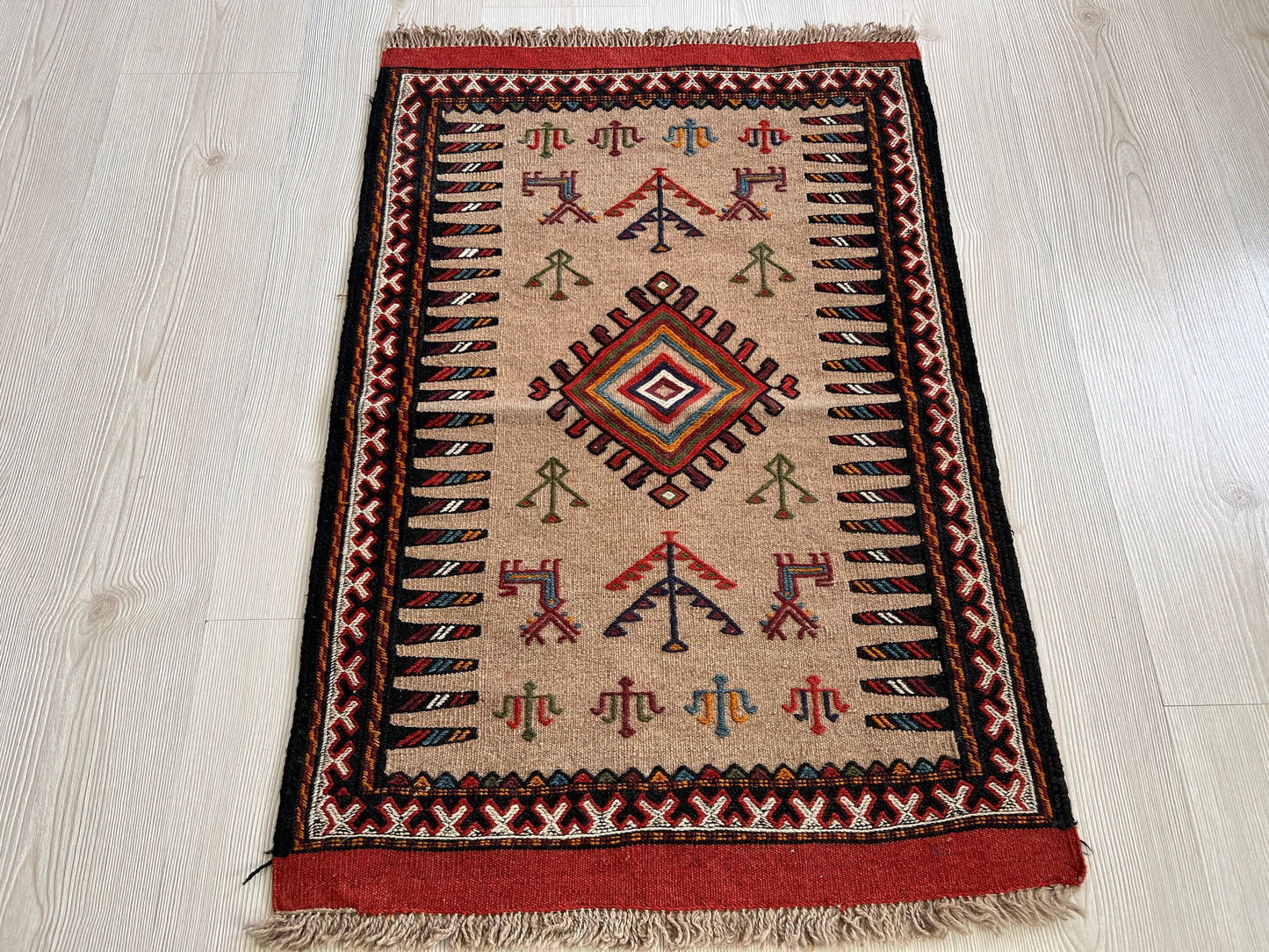 2x3 Mini Vintage Turkish Doormat - Small Wool Oushak Rug for Bathroom