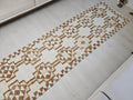 Vintage Turkish Oushak Runner Rug: Neutral Geometric Wool Hallway Rug (3.10x10.70 feet)