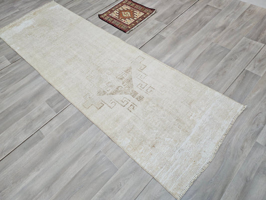 3x9 Vintage Turkish Runner Rug Neutral