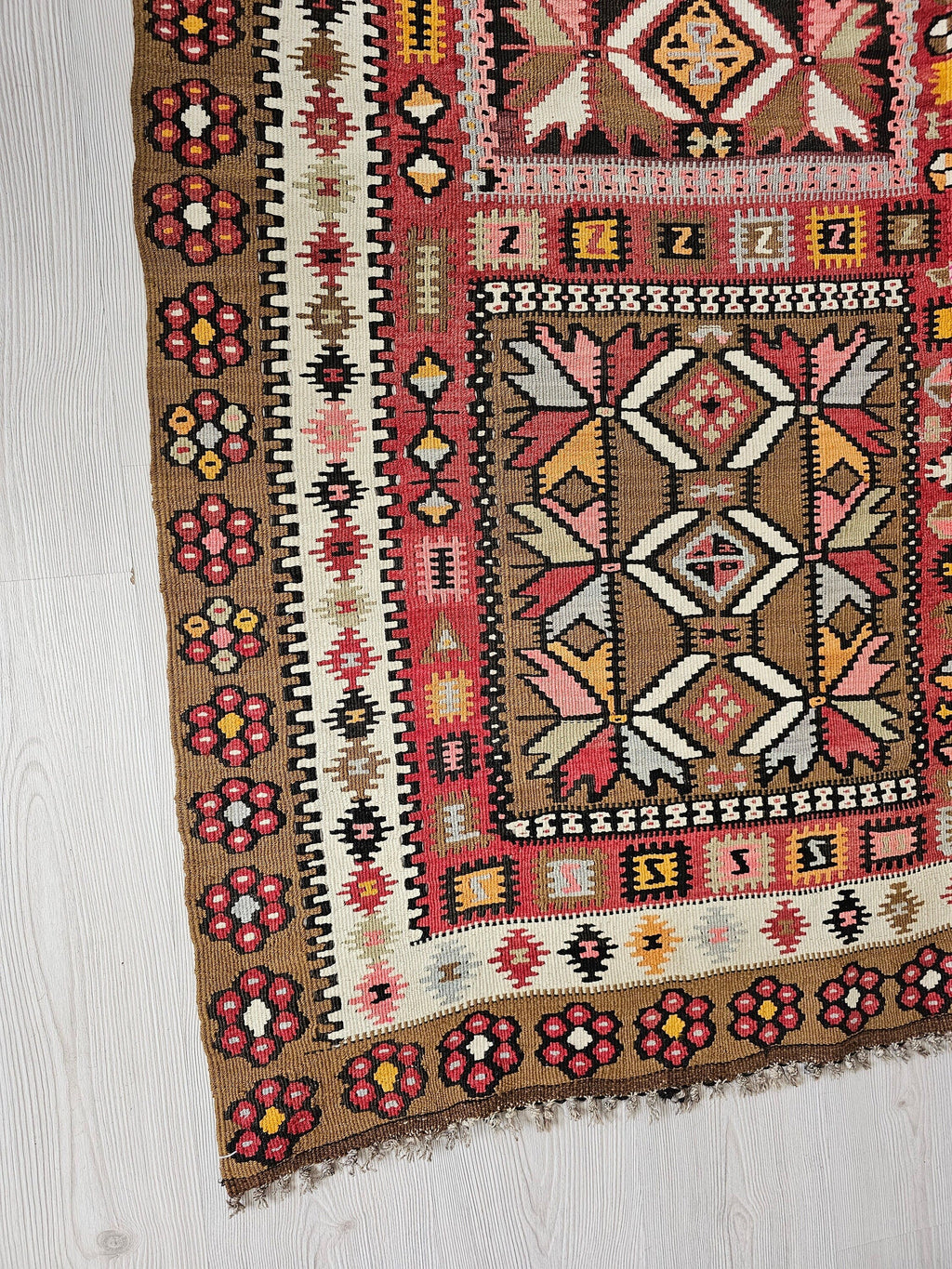 Extra Long Vintage Turkish Kilim Runner Rug: Authentic Wool Kelim (5x16 ft)