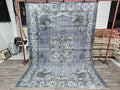 Vintage Navy Blue Turkish Oushak Rug (7x9.5 ft) Wool Area Rug