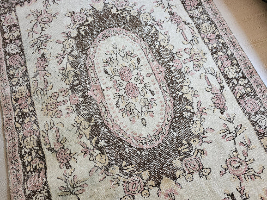 Handwoven Wool Oushak Rug: 6x9 Vintage Bohemian Area Rug