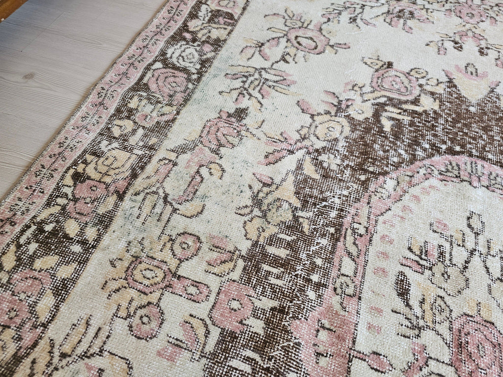 Handwoven Wool Oushak Rug: 6x9 Vintage Bohemian Area Rug