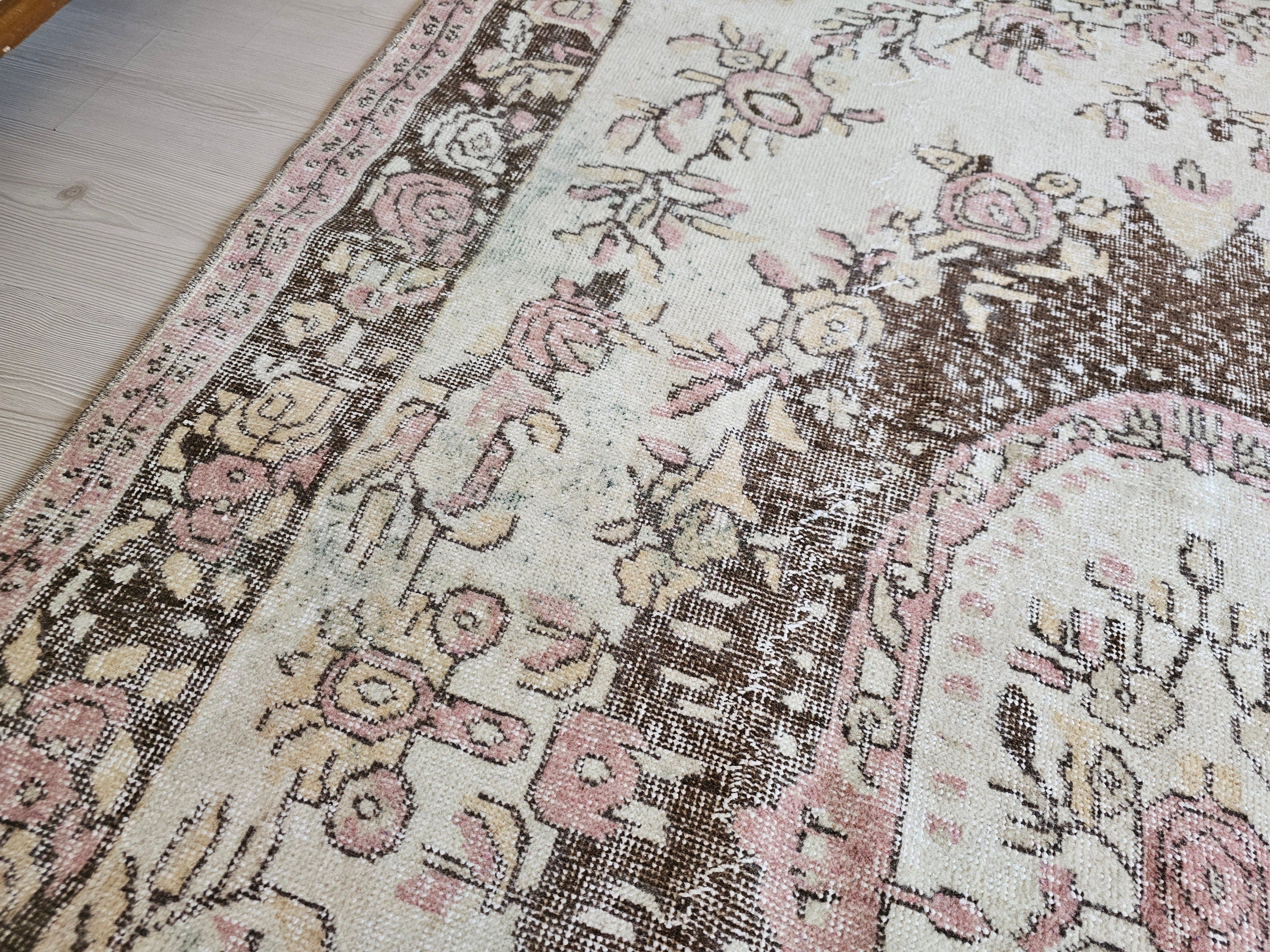 Handwoven Wool Oushak Rug: 6x9 Vintage Bohemian Area Rug