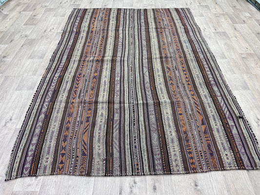 Striped Vintage Turkish Kilim Rug / 5.85x8.30 feet / Handwoven Wool Kilim Rug/ Kelim Teppich/ Oushak Kilim Rug/ Authentic Rug/ Anatolian Rug