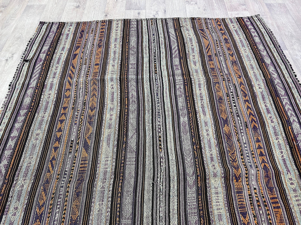 Striped Vintage Turkish Kilim Rug: Handwoven Wool, 5.85x8.30 ft