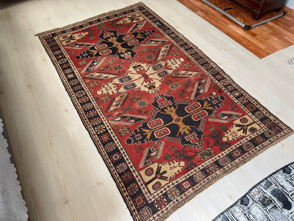 1930's Antique Caucasian Soumak Rug 4x7 - Traditional Wool Soumak Kelim Teppich