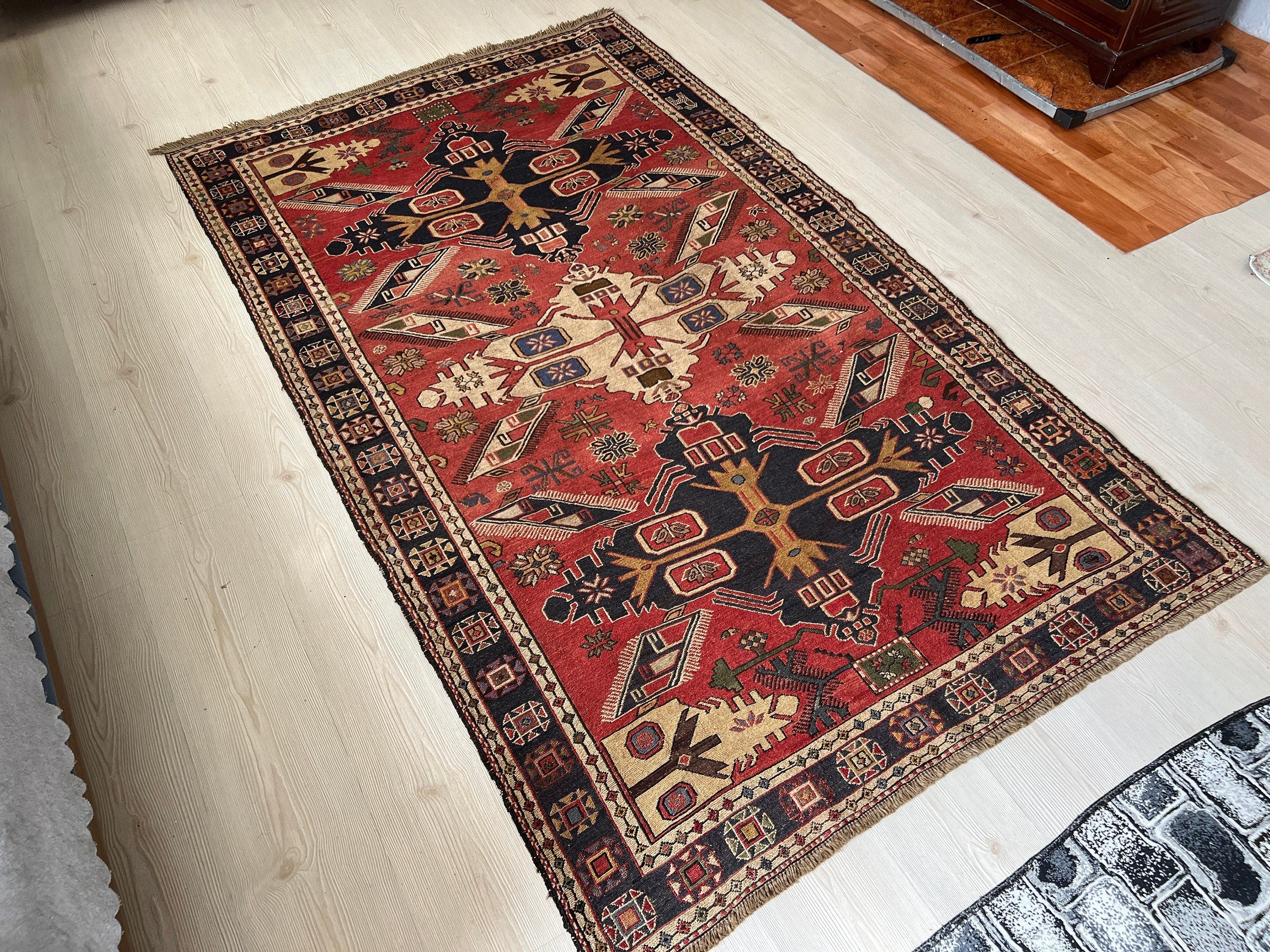 1930's Antique Caucasian Soumak Rug 4x7 - Traditional Wool Soumak Kelim Teppich