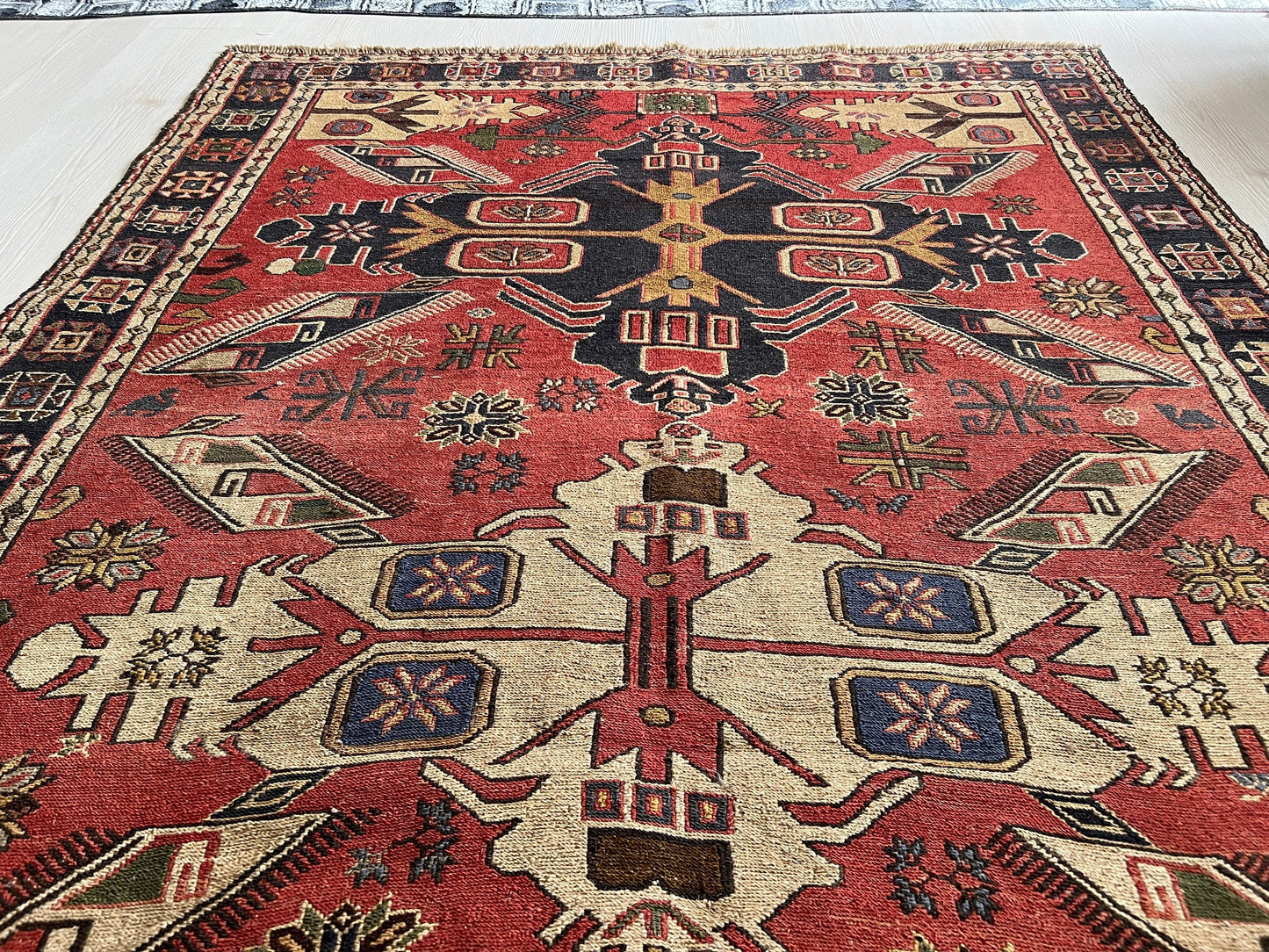 1930's Antique Caucasian Soumak Rug 4x7 - Traditional Wool Soumak Kelim Teppich