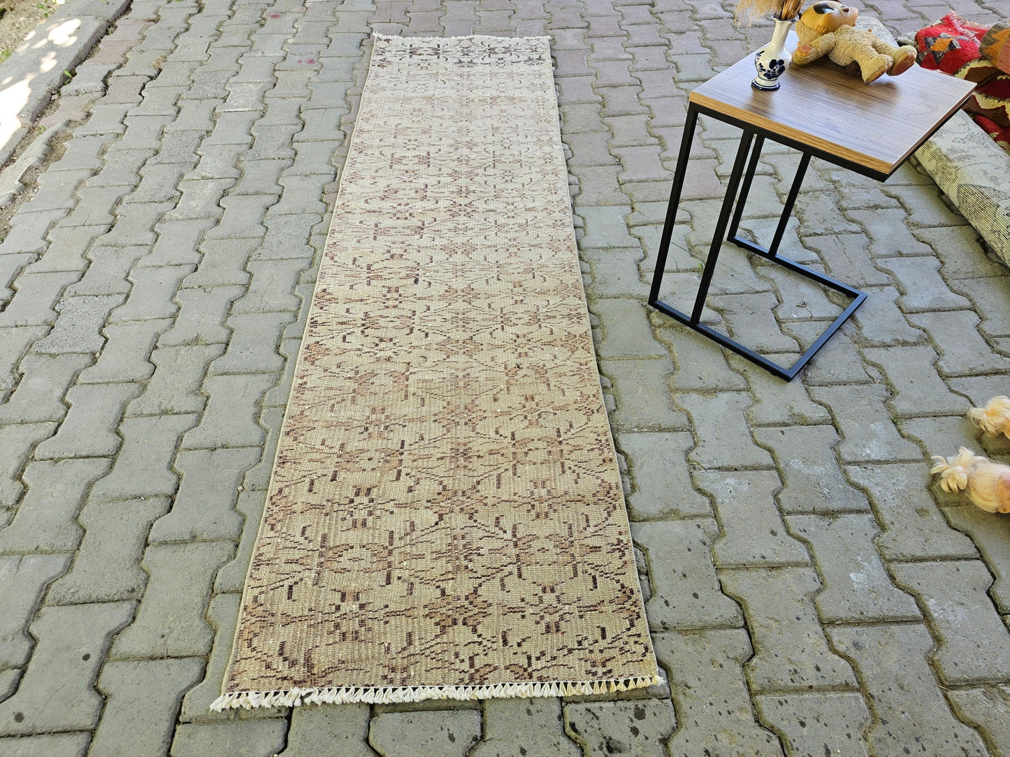 Authentic Vintage Oushak Runner Rug for Aisle and Hallway