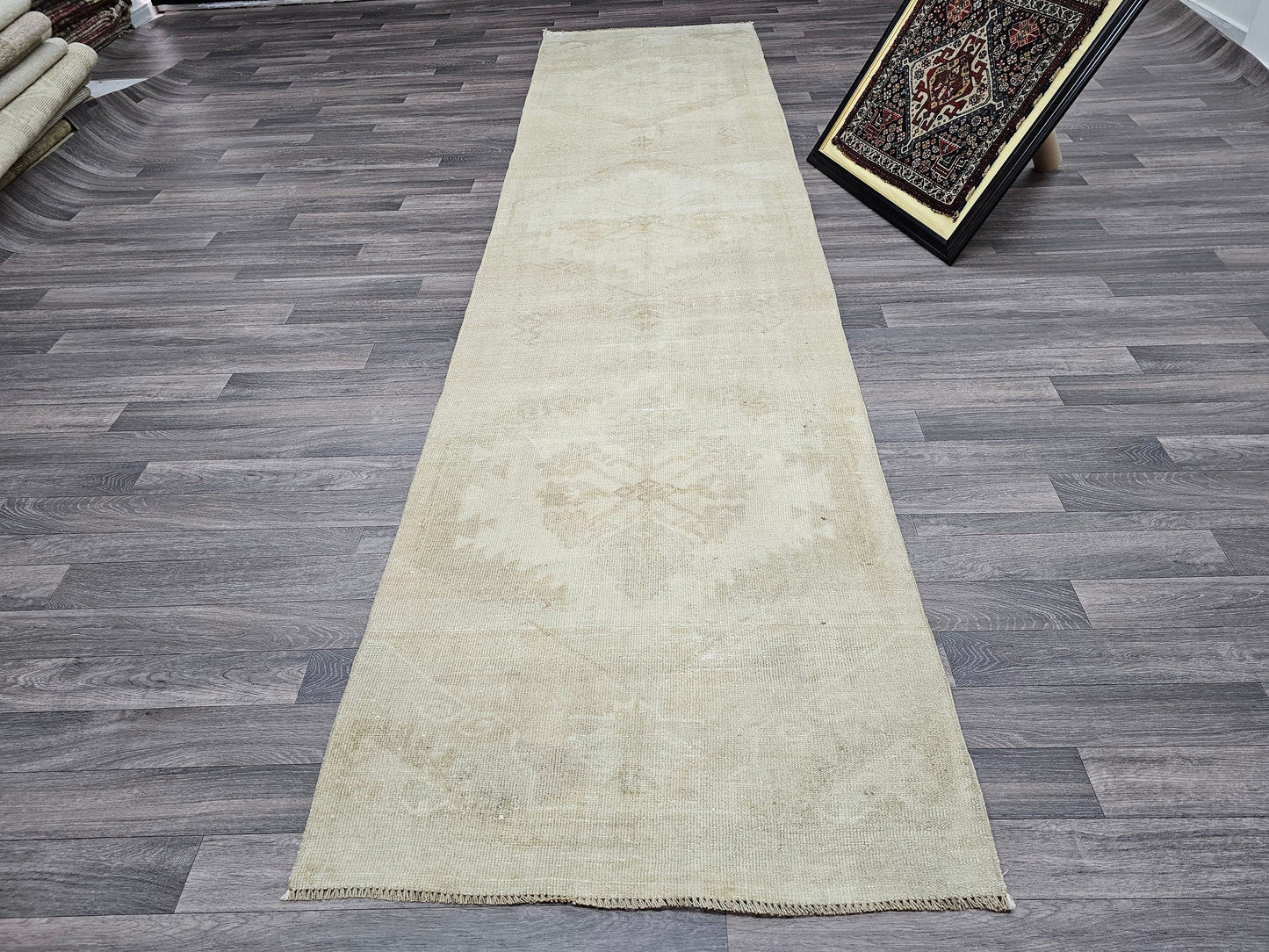 3x12 feet Neutral Vintage Oushak Runner - Hand Knotted Faded Wool Runner - Aesthetic Anatolian Runner for Hallway and Aisle Runner rug