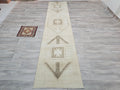 Geometric Handwoven Runner Rug - 2.95x12.86 ft (90x392 cm) Neutral Wool Oushak Carpet