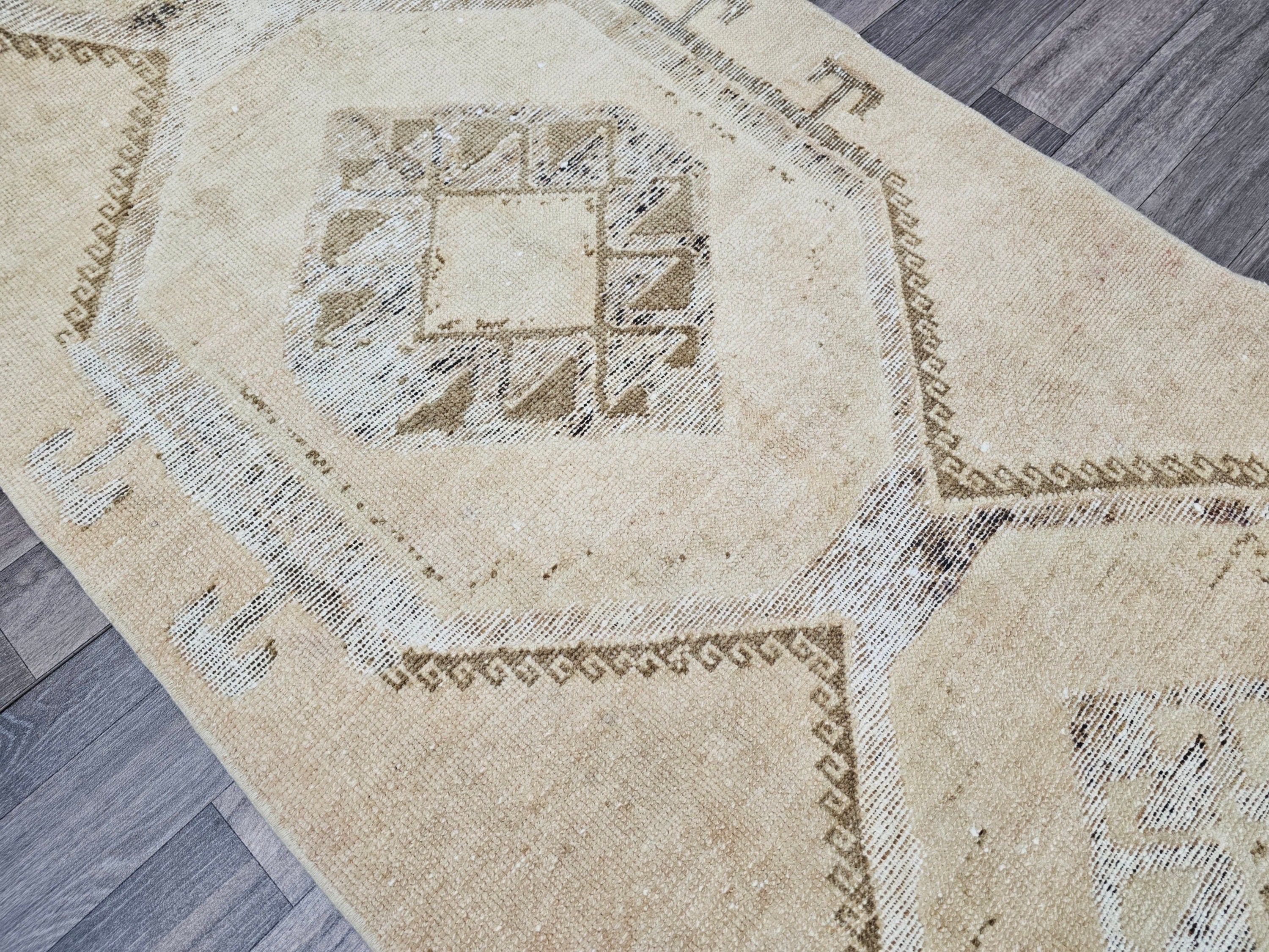 Neutral Oushak Runner: Hand Knotted Wool Turkish Rug (3x14)