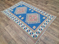 Hand Knotted Wool Turkish Rug: Small Vintage Blue Oushak (4.2x6.4 ft)